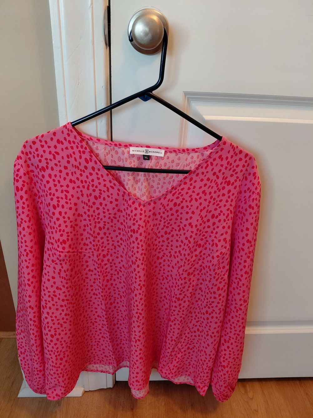Michelle McDowell Hot Pink Spot Print V-Neck Blouse